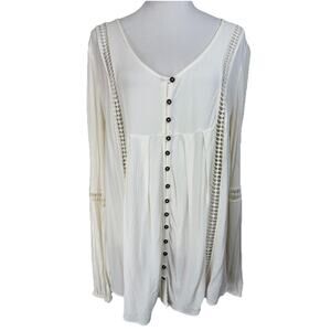 Women's Ivory Tunic XL Button Up Embroidered Gauze Long Sleeve Romantic Feminine